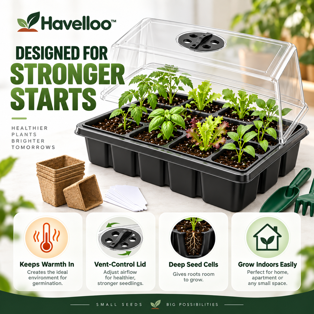 🌱 Havelloo™ Complete Seed Starter Kit with Humidity Dome, Peat Pots & Tools