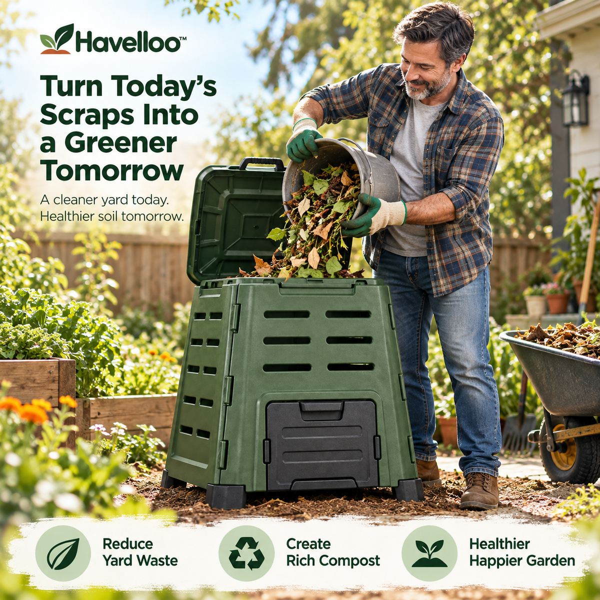♻️ Havelloo™ 80-Gallon Outdoor Compost Bin with Bottom Access Drawer & Ventilation