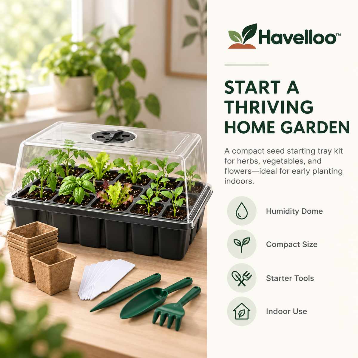 🌱 Havelloo™ Complete Seed Starter Kit with Humidity Dome, Peat Pots & Tools