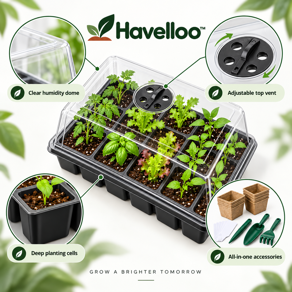 🌱 Havelloo™ Complete Seed Starter Kit with Humidity Dome, Peat Pots & Tools
