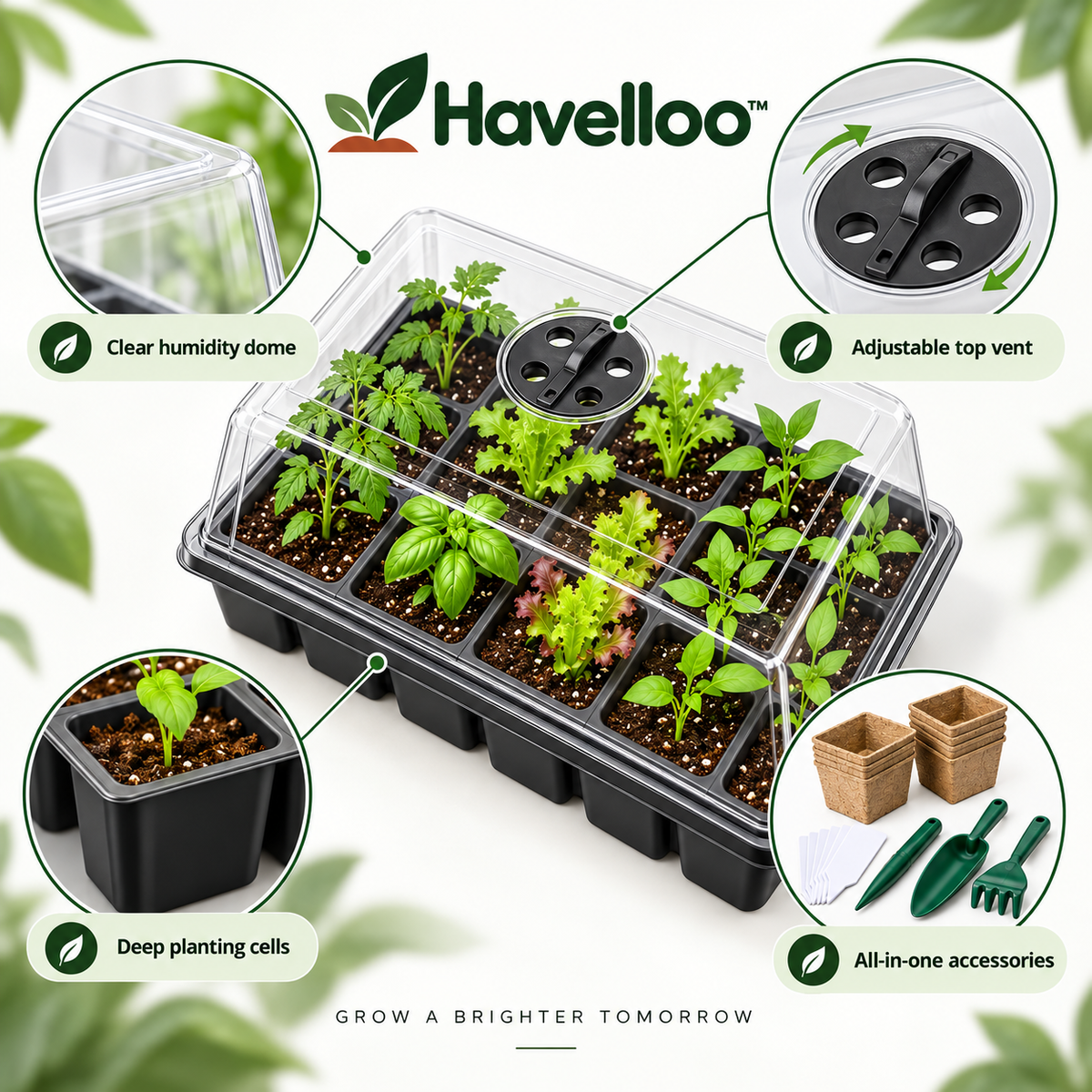 🌱 Havelloo™ Complete Seed Starter Kit with Humidity Dome, Peat Pots & Tools