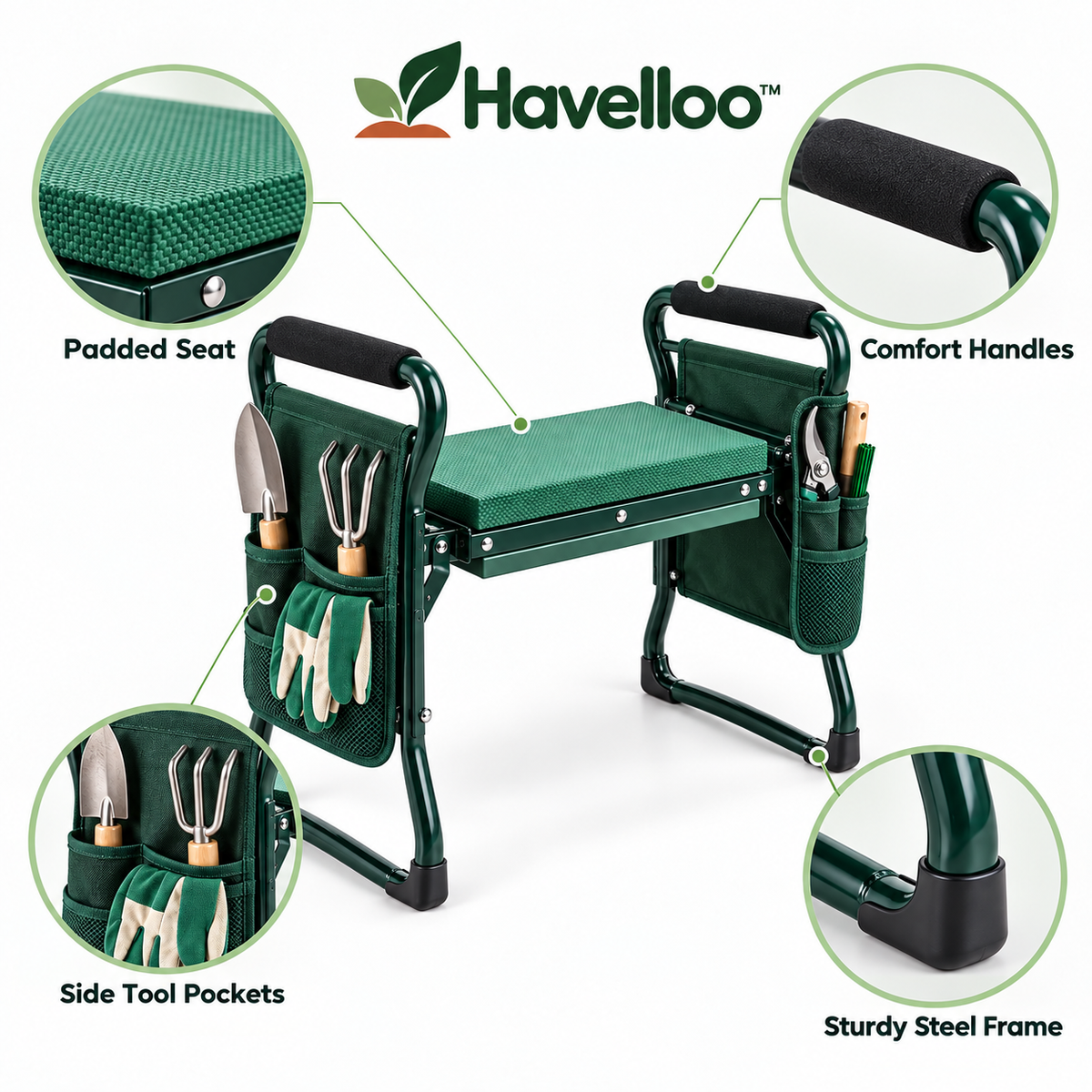 🪑 Havelloo™ Foldable Garden Kneeler & Seat with Tool Pockets & Thick Cushion