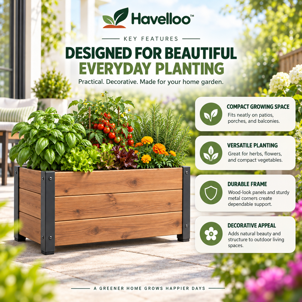 📦 Havelloo™ Rectangular Wood Planter Box with Reinforced Metal Corners